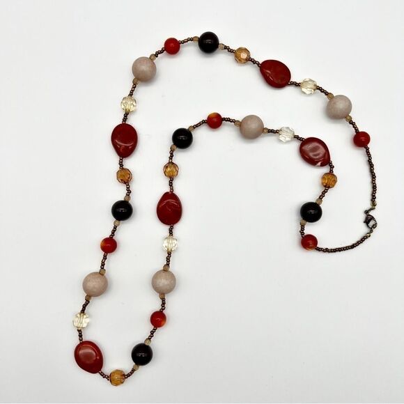 Natural Stone Acrylic Seed Bead Multicolor 36.5" Long Boho Fashion Necklace - Picture 5 of 11